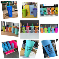 Sans BPA 16oz/24oz grand Venti tasse changeante de couleur froide avec couvercle et paille réutilisable en plastique monocouche tasse froide tasses de couleur unie
