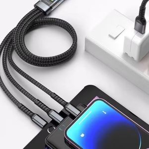 Hot 100W Transparent Nylon Digital <b>Display</b> Three-in-One Fast Charging Data <b>Cable</b> One-to-Three Compatibility for Huawei Android - Product Image 3