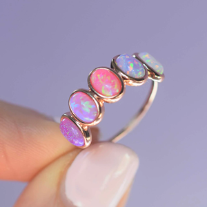 YUNCHENG ODM Jewelry Manufacturer Elegant 14k Gold Plated Handmade Multicolor Pink Purple <strong>Blue</strong> <strong>Opal</strong> Engagement <strong>Rings</strong> for Women - Product Image 4