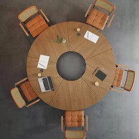 Table de conférence ronde en bois massif de style minimaliste, mobile, modulaire, pliable, pour négociations, formations et réunions, pour bureau