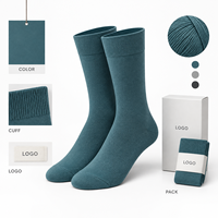 Chaussettes pour hommes en coton et élasthanne, tricot côtelé fin, couleur turquoise pierre, avec talon et bout renforcés, tailles personnalisées