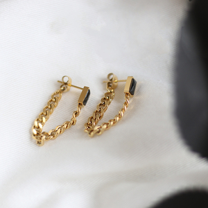 2024 New Design Anti-Allergy Titanium Stainless Steel Chain Punk Style Tassel Hoop Earrings with <b>Studs</b> - Product Image 3