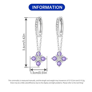 Nuevos y populares pendientes de cadena con diseño de jardín, de latón blanco, con circonita de corte redondo y flor morada, para mujer - Product Image 5