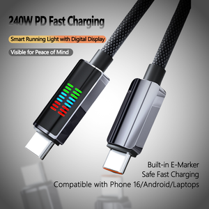 Cavo di Ricarica Rapida OEM di Qualità, da USB-<span class=keywords><strong>C</strong></span> a USB-<span class=keywords><strong>C</strong></span>, 240W, Cavo Caricatore ad Alta Potenza con Display della Potenza - Product Image 1