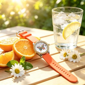 Reloj de Mujer con Diseño Inspirado en la Naturaleza, Correa de Silicona Naranja Vibrante, Cambio Rápido sin Herramientas, Reloj de Moda para el Verano Europeo - Product Image 5