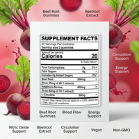 Gummies de vitalité sans sucre à la betterave, complément alimentaire naturel à base de racine de betterave rouge, fabrication GMP, étiquette privée personnalisée