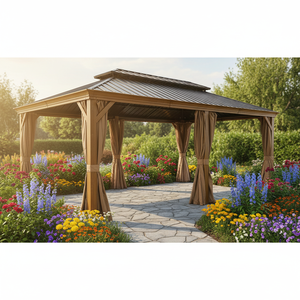 Tente <span class=keywords><strong>de</strong></span> jardin en aluminium à toit rigide avec cadre en bois grainé, gazebo <span class=keywords><strong>de</strong></span> luxe avec moustiquaire, <span class=keywords><strong>pavillon</strong></span> <span class=keywords><strong>de</strong></span> jardin - Product Image 4