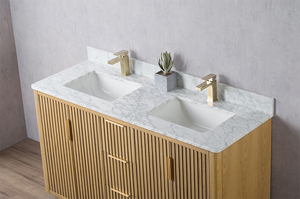 <span class=keywords><strong>Mobile</strong></span> da <span class=keywords><strong>Bagno</strong></span> Minimalista in Rovere Massiccio Scanalato con Top in Marmo e Cassetto Centrale per Stoccaggio |   ODM Vietnam, Certificato UPC - Product Image 5