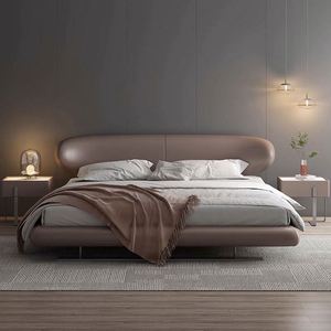 Cama Flotante Moderna y Sencilla de Diseño Personalizado con Base de Madera de Roble Ecológica y Panel de Aglomerado, Tapizada en Cuero Genuino - Product Image 2