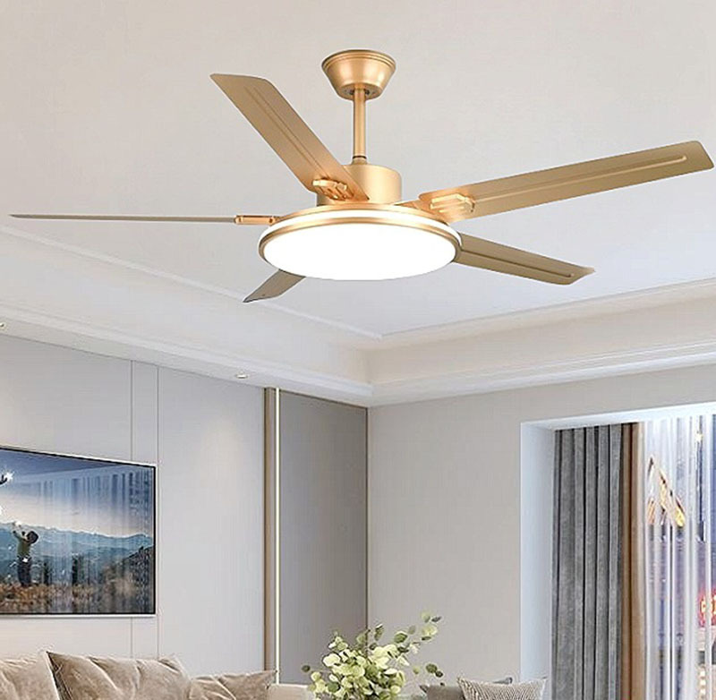 42/52 Inch Modern Ceiling Fan Light Multi-Function Metal straight 5 Blades High Speed Pendant Fan Chandelier for Living Room