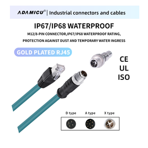 Kabel Ethernet CAT6A M12 Tahan Air Warna Hijau Biru dengan Konektor M12 X Berkode ke RJ45 Panjang 500mm Selubung PVC untuk Penggunaan Komputer - Product Image 5