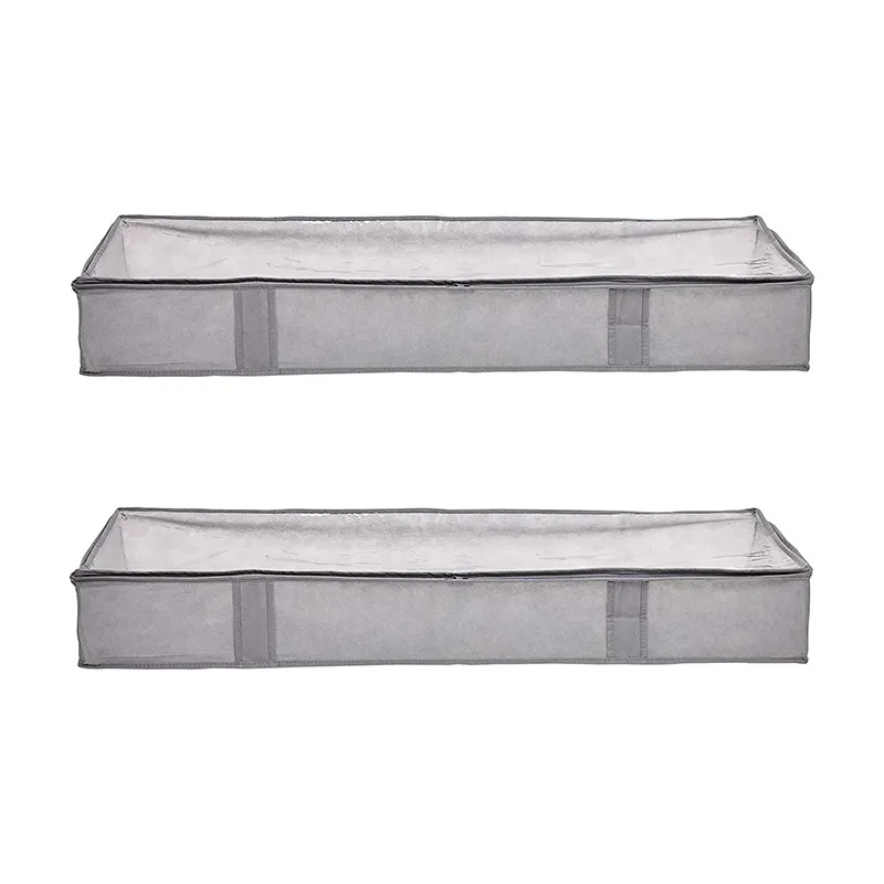 Lot de 2 sacs de rangement sous le lit en tissu avec fenêtre transparente, fermeture à glissière et poignées à boucle plate