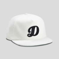 Topi Baseball Putih Custom Bahan Corduroy 5 Panel Berkualitas Tinggi dengan Logo Bordir 3D