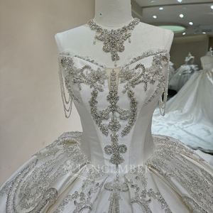 Jancember DW0114 Hermoso satén sin mangas de encaje Lentejuelas Vestidos de novia Vestidos - Product Image 6