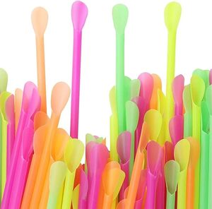 1000 Pcs Snow Cone Spoon <b>Straws</b> Flexible Plastic Flexible <b>Disposable</b> Drinking <b>Straws</b> <b>Disposable</b> Plastic Sip Stir Sticks - Product Image 2