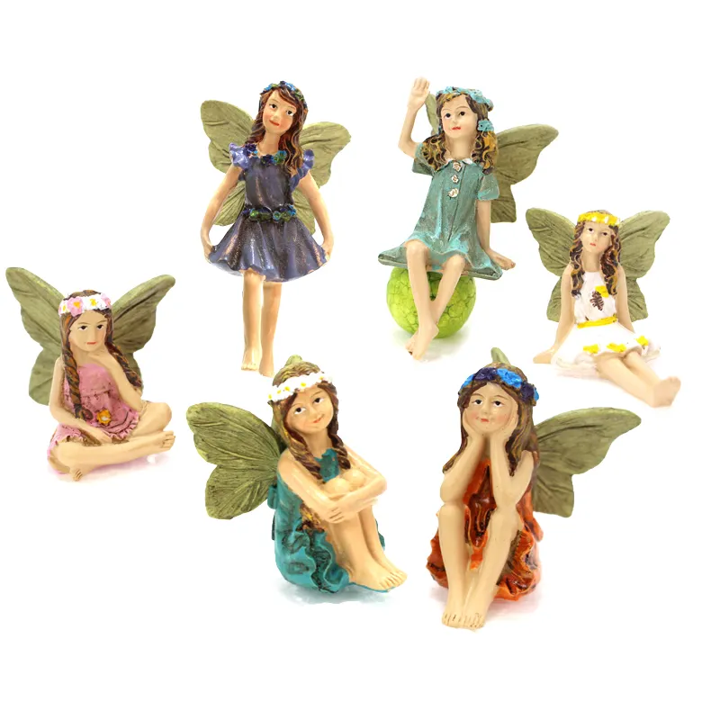 Set fatto a mano di 6 Mini fate in resina per la decorazione del giardino delle fate in magazzino, belle figurine di fata per un giardino in miniatura