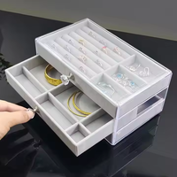 Boîte de rangement à bijoux à 3 niveaux avec couvercle en acrylique, type tiroir, pour bagues, boucles d'oreilles, colliers, montres