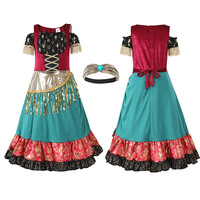 Robe de style bohème gitan pour filles avec pompons dorés et bordure à paillettes, costume de danse flamenco pour enfants, costume de performance cosplay