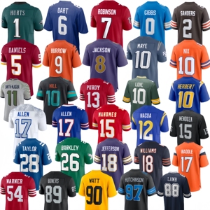 Vente en gros d'usine brodée # 10 Nix # 15 Mahomes # 10 Mai # 18 Williams # 17 Allen # 90 Watts # Maillot de football américain Nacua 12 - Product Image 1