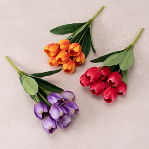 Fleurs artificielles en soie, tulipes lanterne à 9 têtes – Décorations de vitrine de boutique et arrangements floraux de luxe léger pour mariages – Chine - Product Image 3
