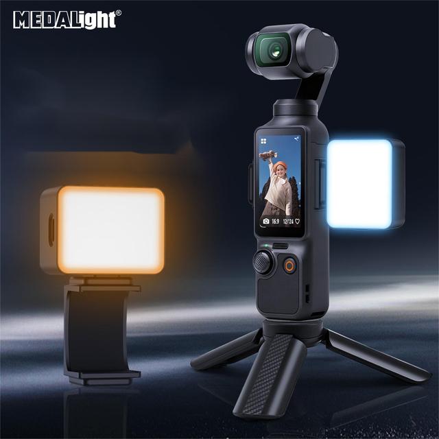 Medalight Magnetic LED Fill Light for Osmo Pocket 3 Camera Phone 3-Color Temp Adjustable Built-in Battery Vlog Live