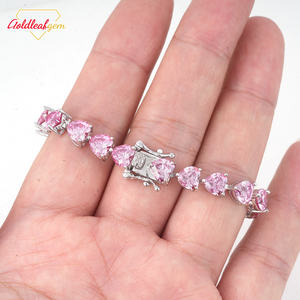 Customized Pink Heart Cut <b>VVS</b> VS Moissanite <b>Diamond</b> Classic Gold Plated 925 Silver Tennis Bracelet Women Festival Gift GRA - Product Image 3