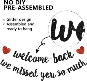 Pancarta Negra Brillante de Bienvenida, <span class=keywords><strong>Te</strong></span> Extrañamos Muchísimo, Decoraciones de Celebración de Regreso a Casa, Decoración para el Regreso a Clases - Product Image 2
