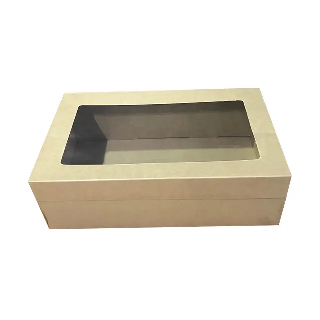 Коричневый крафт-гофрированный картон большой лоток для общественного питания/коробки с прозрачными бумажными коробками для окон