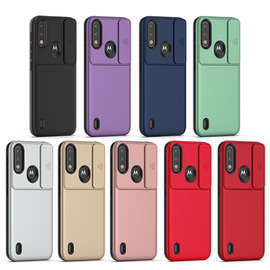 Coque de téléphone rigide en PC avec revêtement en cuir mat glacé pour MOTO E7 G06 G36, protection de l'appareil photo avec fenêtre coulissante - Product Image 1