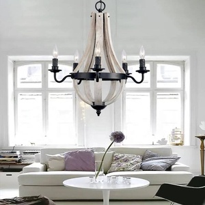 Lustre industriel à 5 lumières en forme de tonneau à vin, en <span class=keywords><strong>bois</strong></span> antique, style ferme, lampe suspendue en fer <span class=keywords><strong>noir</strong></span>, <span class=keywords><strong>luminaire</strong></span> suspendu en <span class=keywords><strong>bois</strong></span> - Product Image 1