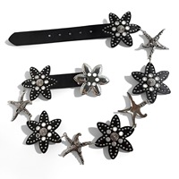Ceinture chaîne Y2K étoile de mer vintage western cloutée en cuir PU, ceinture de taille rétro avec œillets étoile et patchwork, chaîne de ventre pour femme OEM
