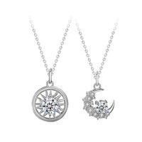 Collier de couple Soleil et Lune en argent sterling 925 avec moissanite originale, pendentif de clavicule haut de gamme pour femme, chaîne croisée