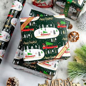 Christmas Wrapping Paper Roll Red Cars Trees Snowflakes Design Green Gift <b>Wrap</b> 46.5 Sq Ft Single Side Art Paper - Product Image 2