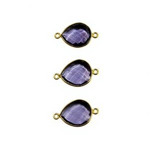 Juego de 6 Conectores de Amatista en Forma de Pera de 13x16mm, Bisel de Doble Aro de Amatista Hidroquarzo - Product Image 1