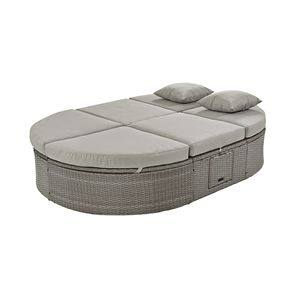 Modern Foldable Outdoor Sun Bed <b>Daybed</b> with Cushions & Pillows <b>Rattan</b> Iron Frame Reclining Chaise 2-Person Outdoor Furniture - Product Image 1