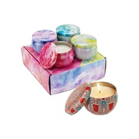 Coffret cadeau de bougies parfumées avec 2 pots vides de 2,2 oz, boîte à bonbons décorative ronde en fer blanc, petite boîte à bougies vide portable