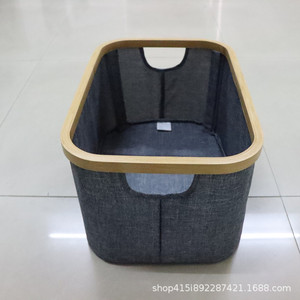 Factory-made custom bamboo hoop fabric <b>basket</b>, 600D Oxford cloth laundry <b>basket</b>, <b>foldable</b> bathroom storage box. - Product Image 2