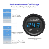 DC Volt Amp Meter 12V 24V Tahan Air untuk Kapal Laut, Motor, UTV, Mobil, Voltmeter Bulat Tegangan Rendah, Layar LED Digital