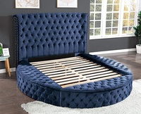 Lit king-size rembourré en velours bleu marine à capitonnage rond, confortable et moderne, pour chambre à coucher, meubles d'intérieur de luxe, nouveauté 2024