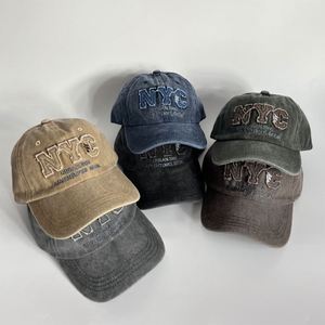 Retro NYC 3D Embroidered Baseball <b>Hat</b> 100% Cotton <b>Duck</b> Tongue Visor Washed Old Sun 6 Panel Cap - Product Image 5