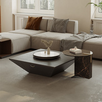 Juego de Mesa de Centro de Estilo Italiano, Ligero y Lujoso, con Forma de Triángulo Invertido, Mesa Auxiliar Cuadrada de Diseño Minimalista para Sala de Estar, con Marco de Madera