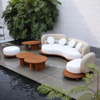 Canapé modulaire d'extérieur en teck tressé en forme de U incurvé moderne - Imperméable et résistant aux intempéries pour cour, jardin, terrasse, hôtel, villa