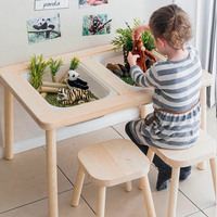 Table d'activités de garderie avec roues Montessori Maternelle Intérieur Sable et Table d'Eau Préscolaire en Bois Pépinière Ensemble de Jeux Sensoriels