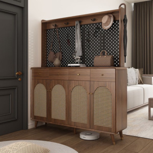 <span class=keywords><strong>Banc</strong></span> à pédale réglable en <span class=keywords><strong>bois</strong></span> massif et panneau de particules moderne, avec revêtement en rotin tressé, pour le rangement des chaussures, le hall d'entrée, le salon - Product Image 2