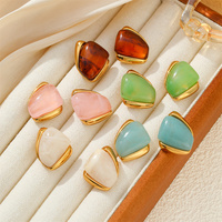 Boucles d'oreilles clous en acier inoxydable avec résine couleur Morandi pour femme, accessoires tendance en PVD 18K, bijoux féminins à la mode, cadeau