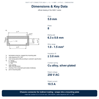 Connecteur de châssis Lumberg RAST 5 IDC 3628-1 08 8 pôles haute température 150, pas de 5,0 mm, 1,0-1,5 mm, pour appareils électroménagers, 250 V 10,5 A
