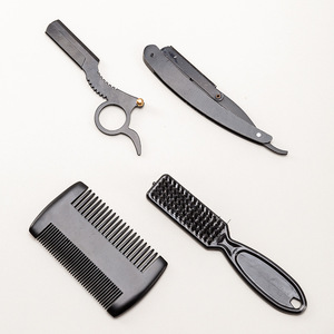 Wanmei Beard Care 4-Piece <b>Set</b> Folding <b>Razor</b> Ring Holder Brush Comb Storage Bag Black Plastic Shaving Kit - Product Image 2