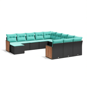 Ensemble de canapés de patio en polyrotin noir avec coussins, 12 pièces, mobilier de jardin extérieur, design contemporain, structure en osier - Product Image 1