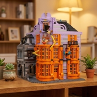 Ensemble de blocs de construction Magasin de blagues magiques : Modèle de magasin d'articles magiques avec figurine de sorcier et hibou – Cadeau d'architecture DIY