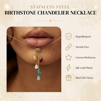 Collier en acier inoxydable plaqué or PVD 18 carats avec pendentif chandelier étanche et pierre de naissance, bijou personnalisé, cadeau pour elle